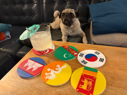 Asian Continent Flag Coaster Set